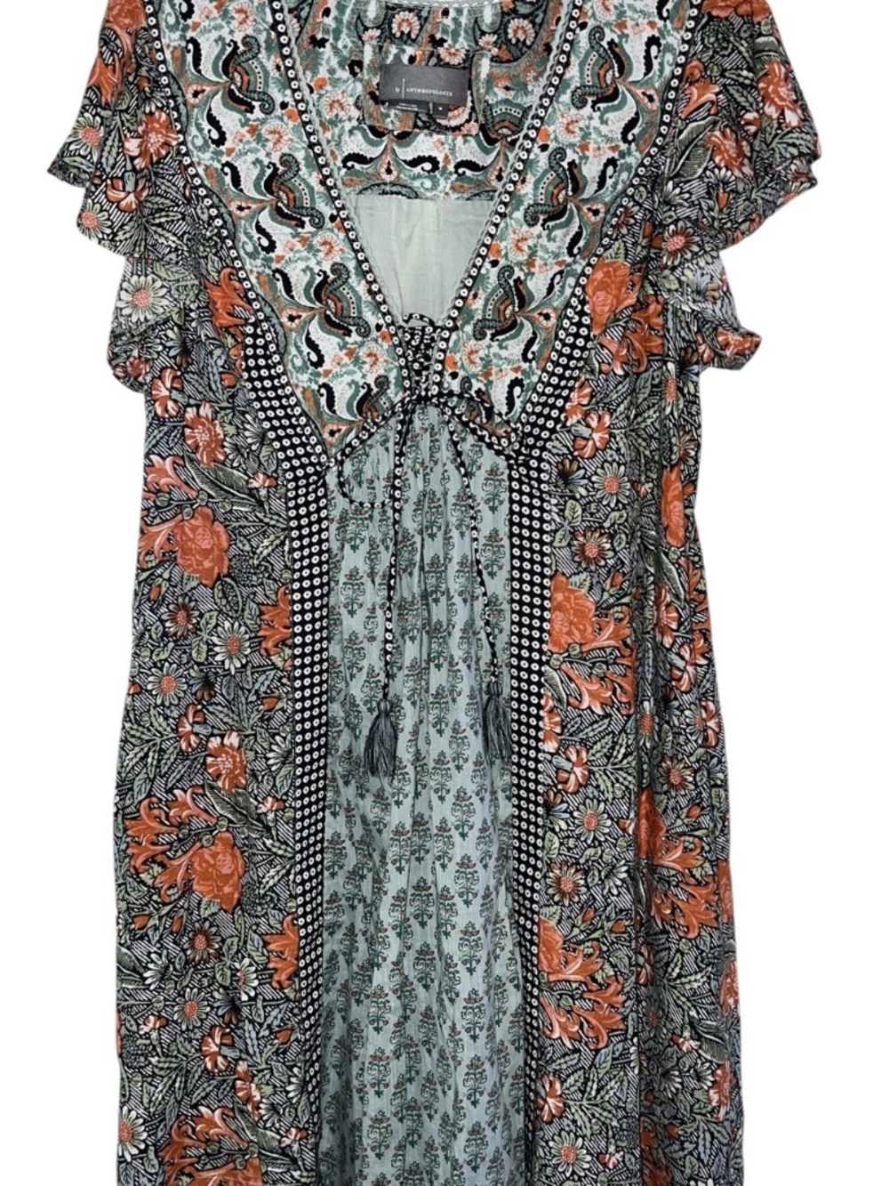 by Anthropologie Astrid Tunic VNeck Floral Printed Lace Flutter Sleeve Dress New